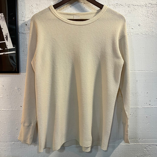 Vintage Waffle Knit Thermal Long Sleeve Shirt - Size Medium - Oatmeal/Off-White