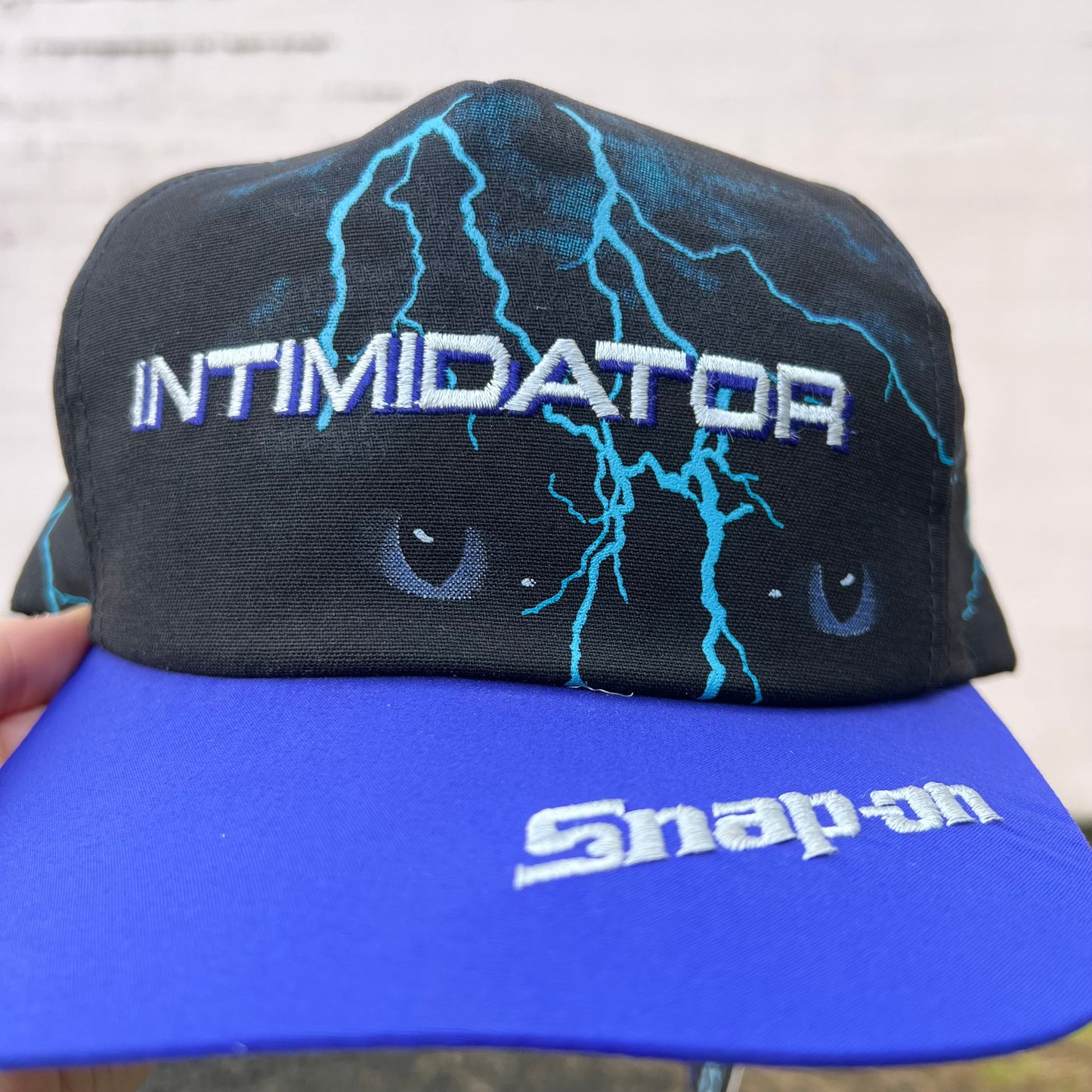 Vintage 90's Deadstock Dale Earnhardt Snap-on 'Intimidator Lightning Bolt Snapback Hat - O/S - Made In USA - Black/Blue