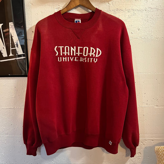 Vintage 90’s Embroidered Russell Stanford University Faded Crewneck Sweatshirt - Size XL - Made In USA - Maroon/White