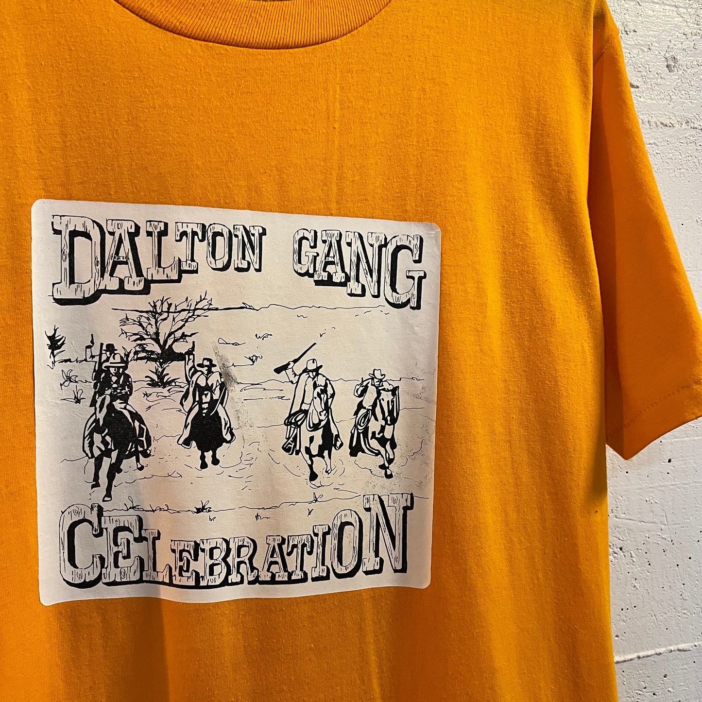 Vintage 1980's Single Stitch Sportswear 'Dalton Gang' T-Shirt - Size Large - Made In USA - Goldenrod