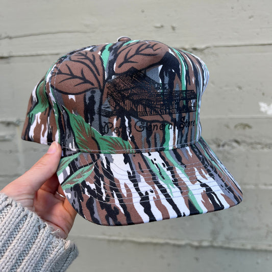 Vintage 80's Post General Store 'Post, Oregon' Unique Camo Snapback Hat - O/S - Green/Brown/Grey