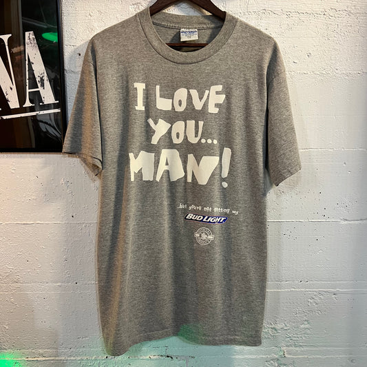 Vintage 1995 Bud Light Budweiser 'I Love You Man' T-Shirt - Size Large - Made In USA - Heather Gray