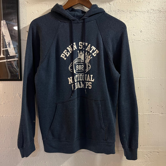 Vintage 1982 Penn State Football National Champs Raglan Hoodie Sweatshirt - Size Small - Made In USA - Navy/White