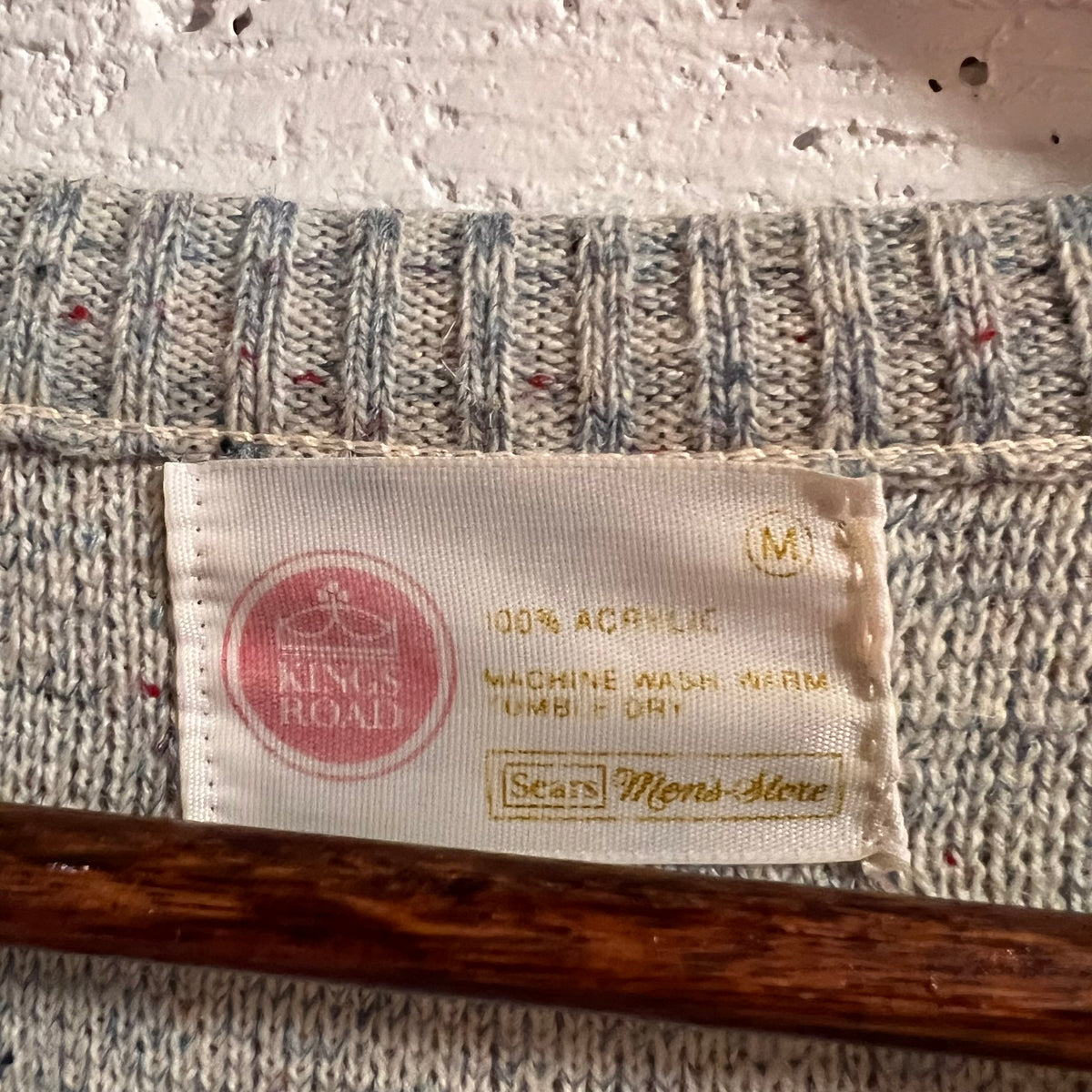 Vintage 70’s Sears Kings Road Vertical Ribbed Flecked Tweed V-Neck Knitted Sweater - Size Medium - Blue/Grey/Multi