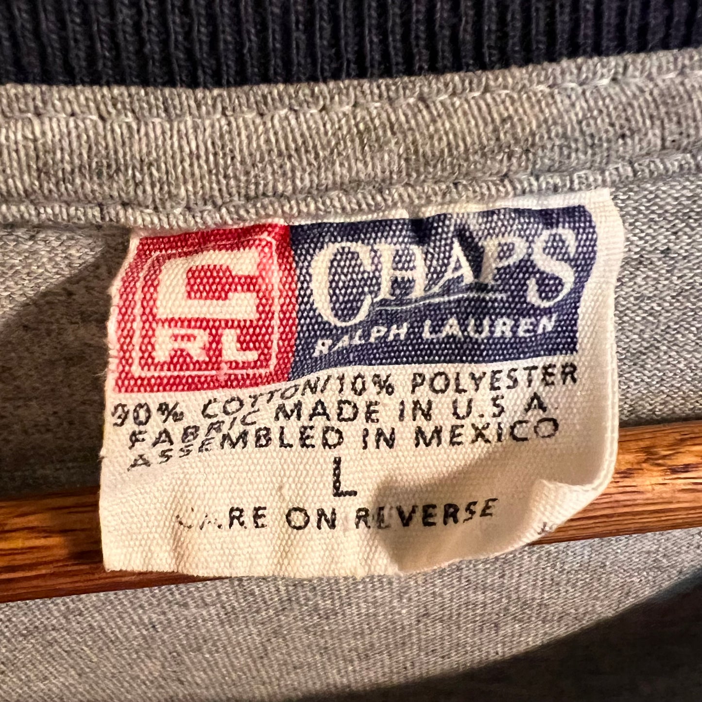 Vintage Distressed Chaps Ralph Lauren Ringer T-Shirt -Size Large - Grey/Navy/Red/White