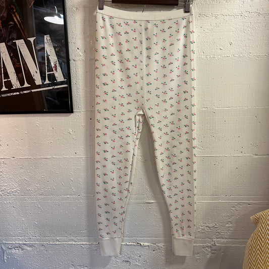 Vintage 80’s Penbrooke Lane Floral Waffle Knit Thermal Long John’s - Size XL - Made In USA - White/Pink/Green