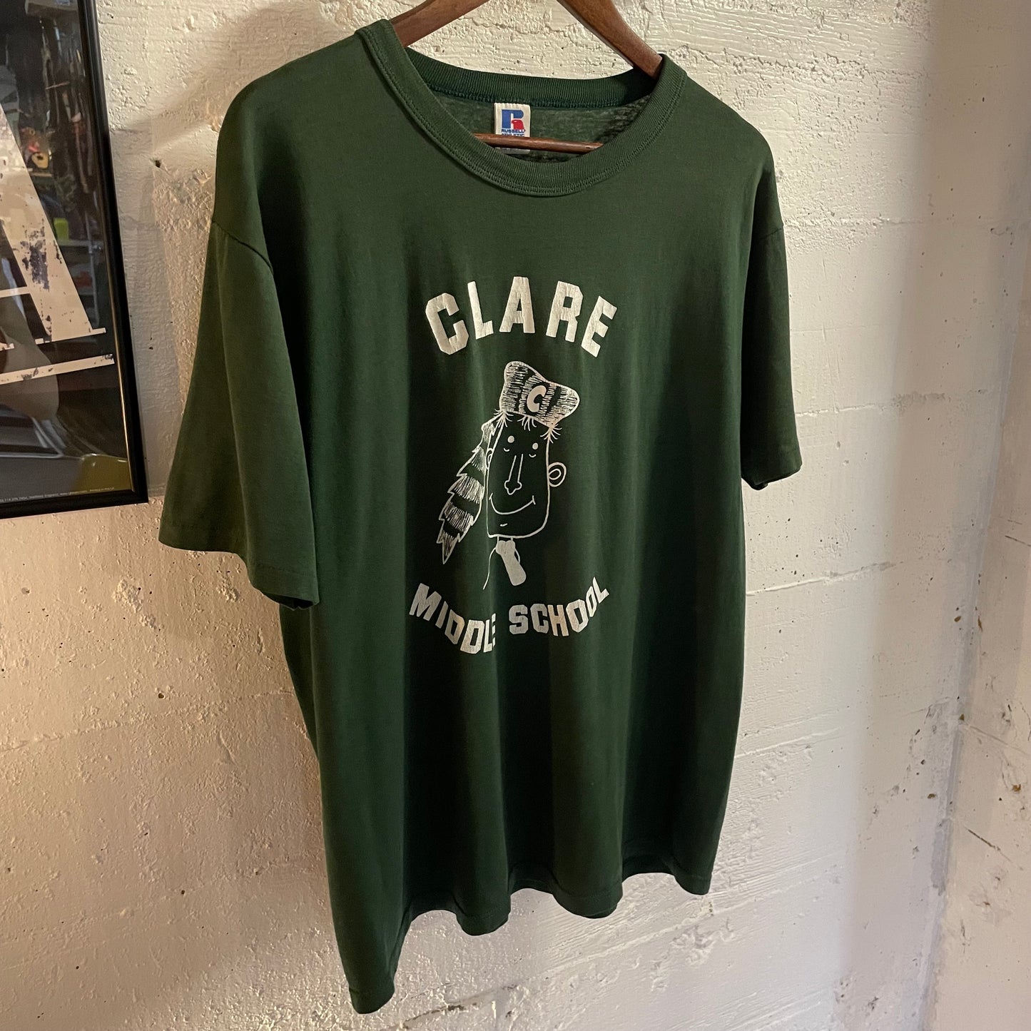 Vintage 80’s Clare Middle School Single Stitch T-Shirt - Size Large - Made In USA - Green/White