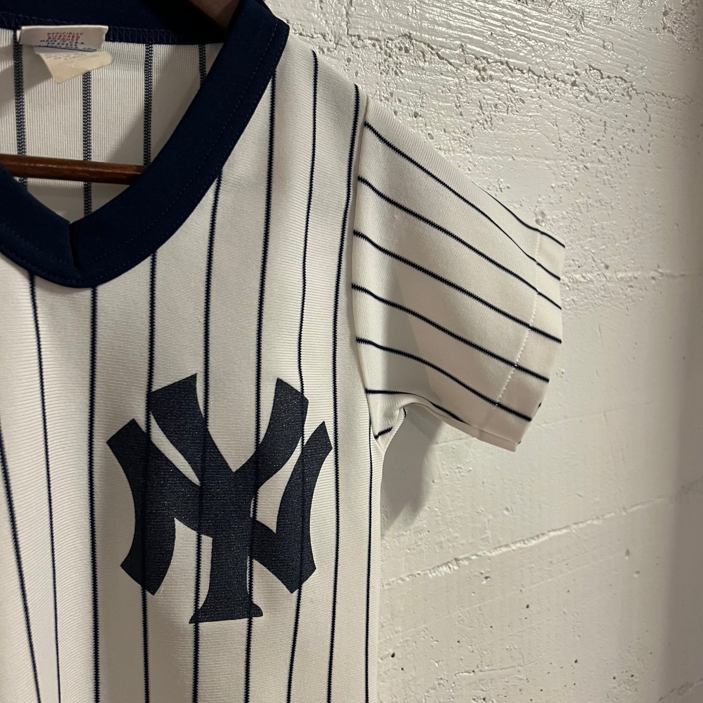 Vintage 80’s MLB NY Yankees Pro-Knit Baseball ‘#54’ Jersey - Size Youth Medium - Made In USA - White/Navy