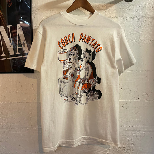 Vintage 90's U-Animal Funny 'Couch Pawtato' Dog Cartoon Single Stitch Cotton T-Shirt - Size Medium - Made In USA - White