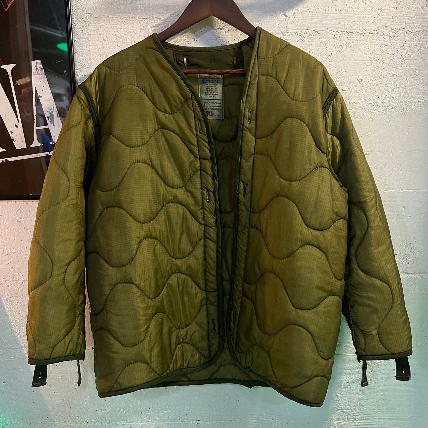 Vintage 80's U.S. Military Issue Quilted Liner Coat - Size Small - Made In USA - Olive Drab