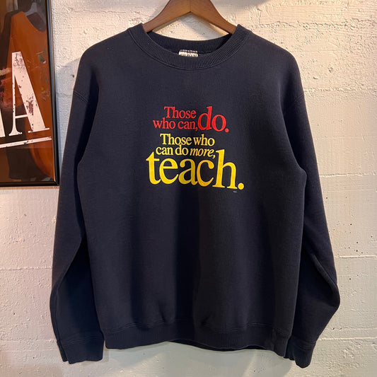 Vintage 90's Typography Teacher Crewneck Sweatshirt - Size Medium - Navy/Multi