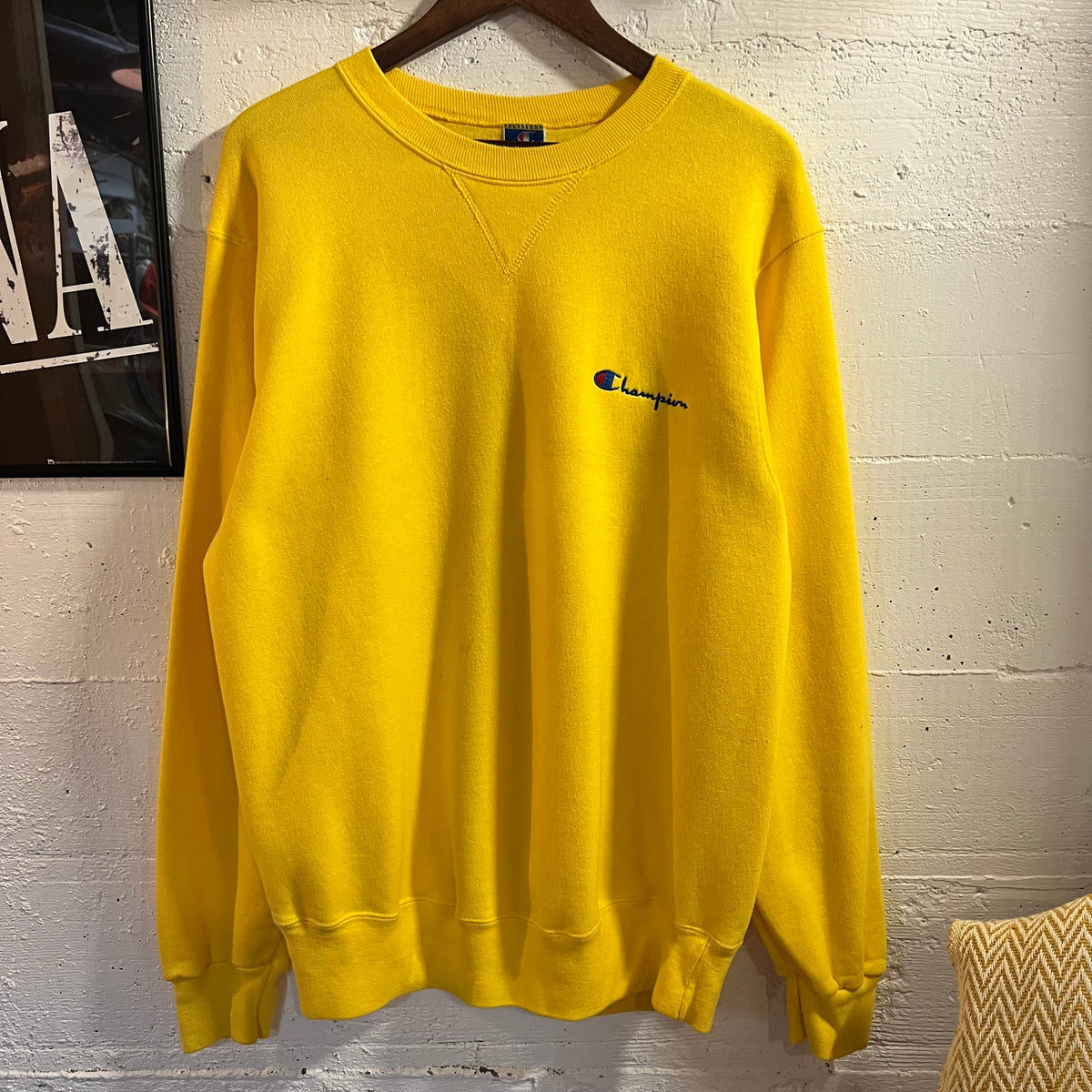 Vintage 80’s Embroidered Champion Crewneck Sweatshirt - Size Large - Made In USA - Yellow