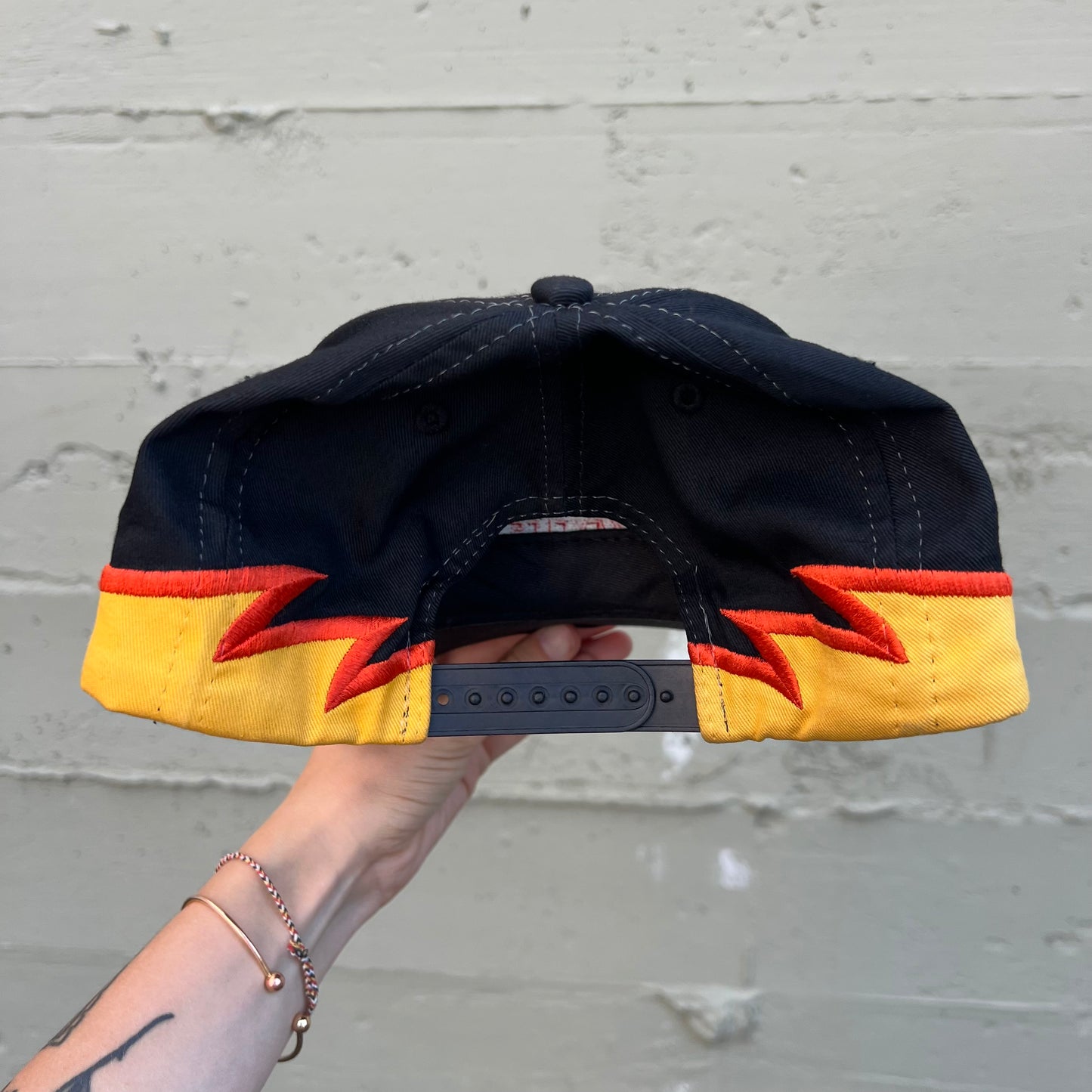 Vintage Y2K Harley Davidson Flame 6- Panel Snapback Hat - O/S - Black/Orange/Yellow