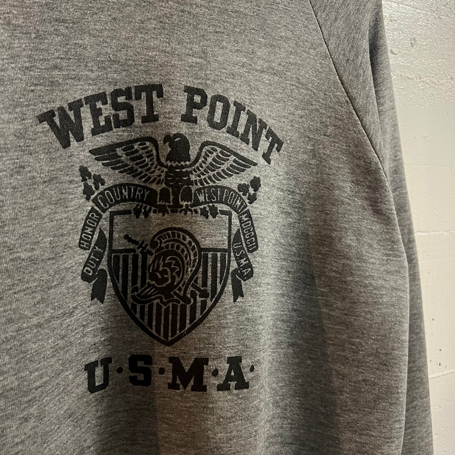 Vintage 80’s Jerzees West Point U.S.M.A. Raglan Crewneck Sweatshirt - Size XL - Made In USA - Heather Grey/Black