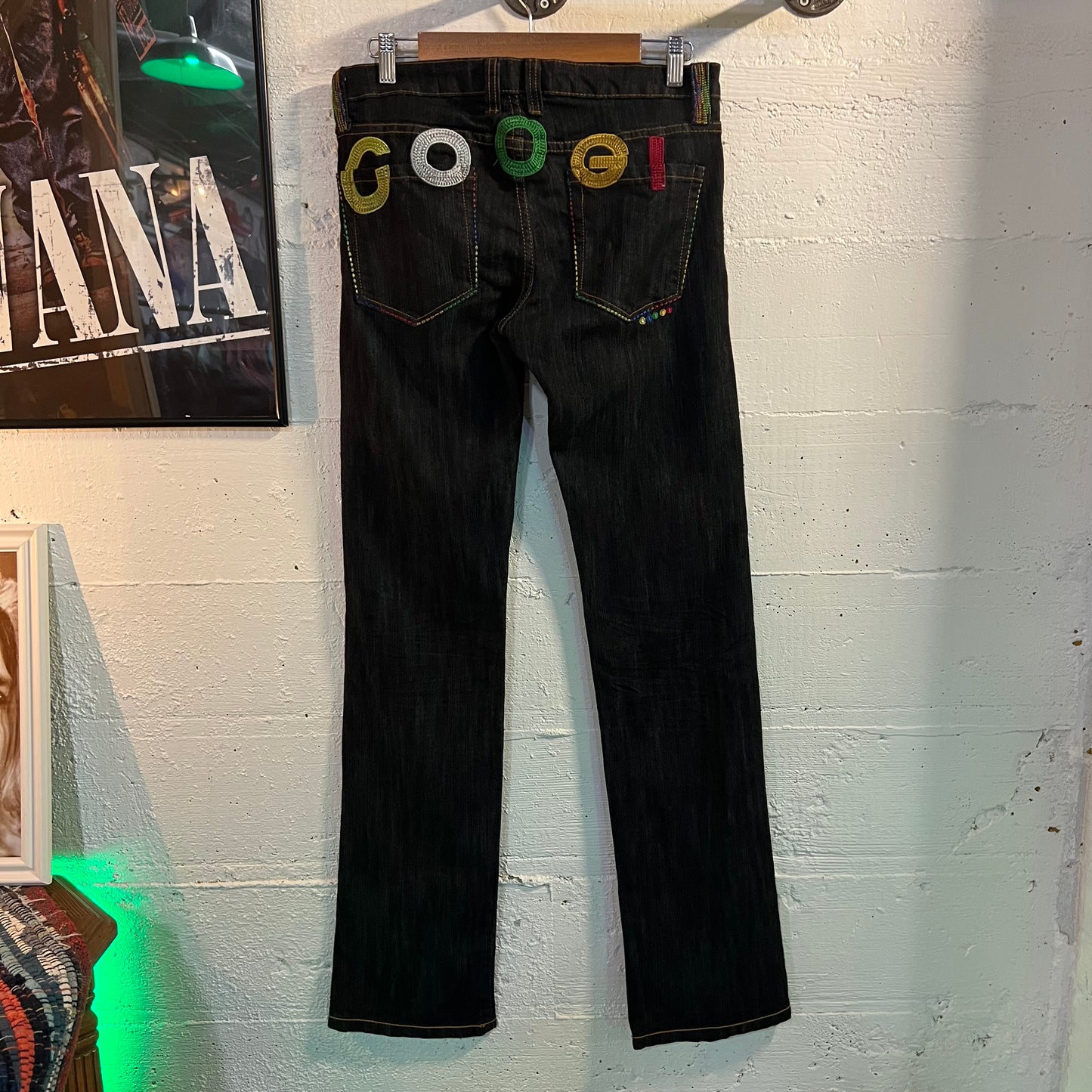 Vintage Y2K Coogi Embroidered Dark Wash Slim Fit Denim Jeans - Size 32"x 35" - Dark Raw Indigo/Multi
