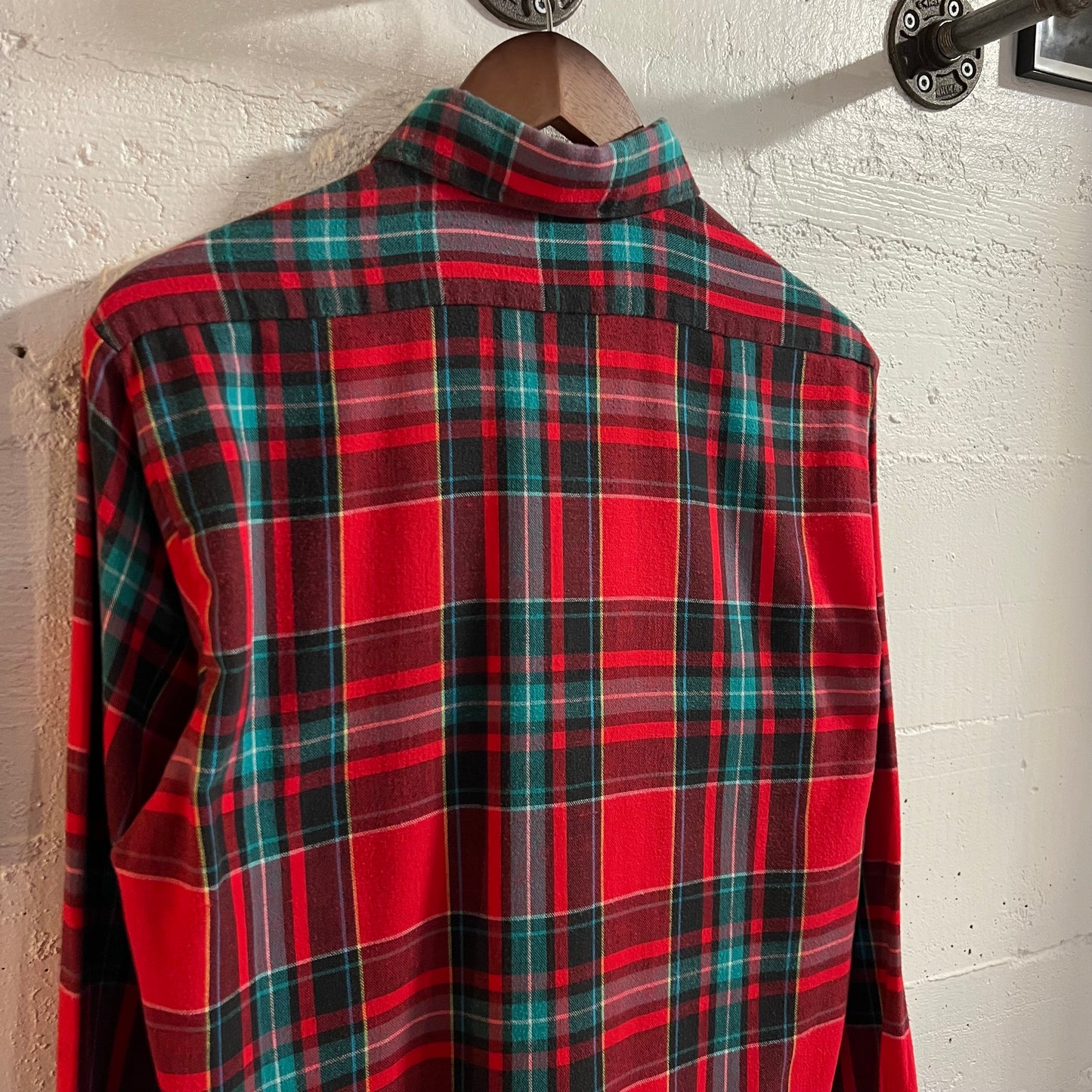 True Vintage 1960's Golden Key Plaid Cotton Square Bottom Flannel Shirt - Size Medium (15-15.5) - Made In USA - Red/Multi