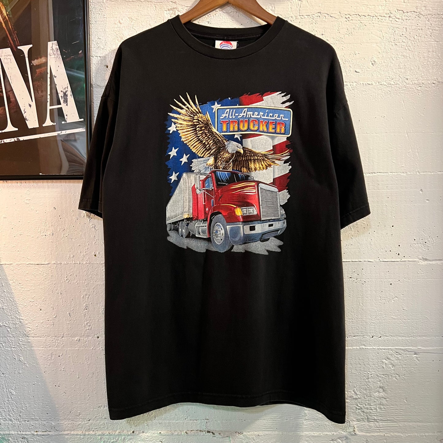 Vintage 90's 'All American Trucker' Semi Truck Graphic T-Shirt - Size XL - Black