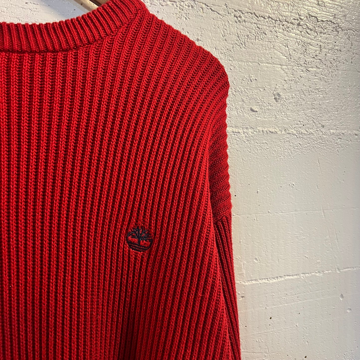Vintage Embroidered Timberland Rib Knitted Sweater - Size Large - Red