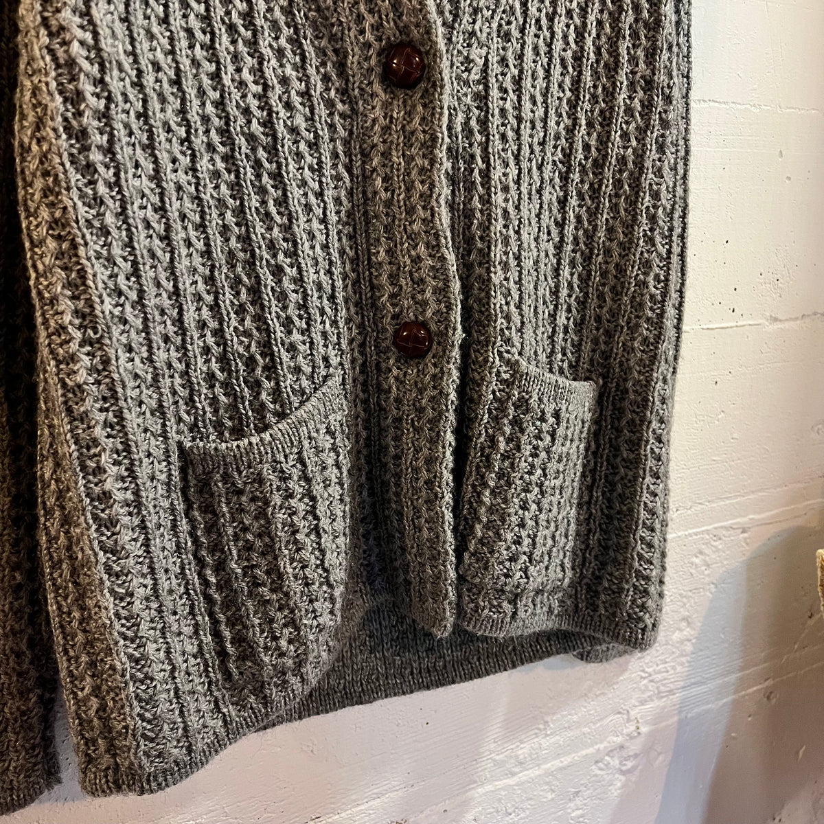 Vintage 70’s/80’s Sears Chunky Knitted Shawl Collar Cardigan Sweater - Size Large - Grey