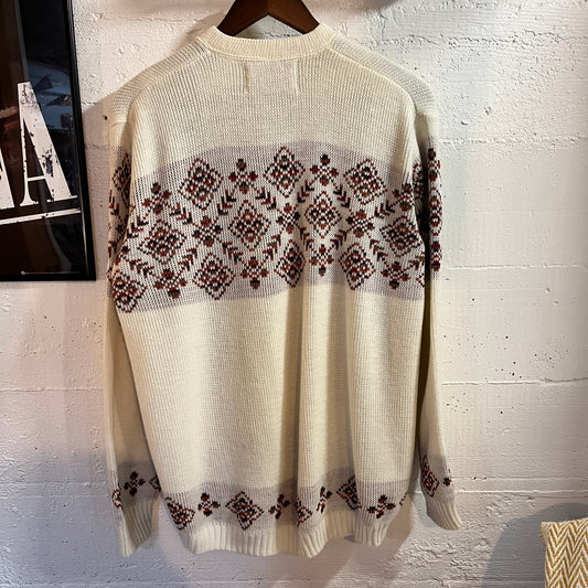 True Vintage 1960's Jersild Sportswear Nordic Cardigan Sweater - Size Large - Made In USA - White/Maroon