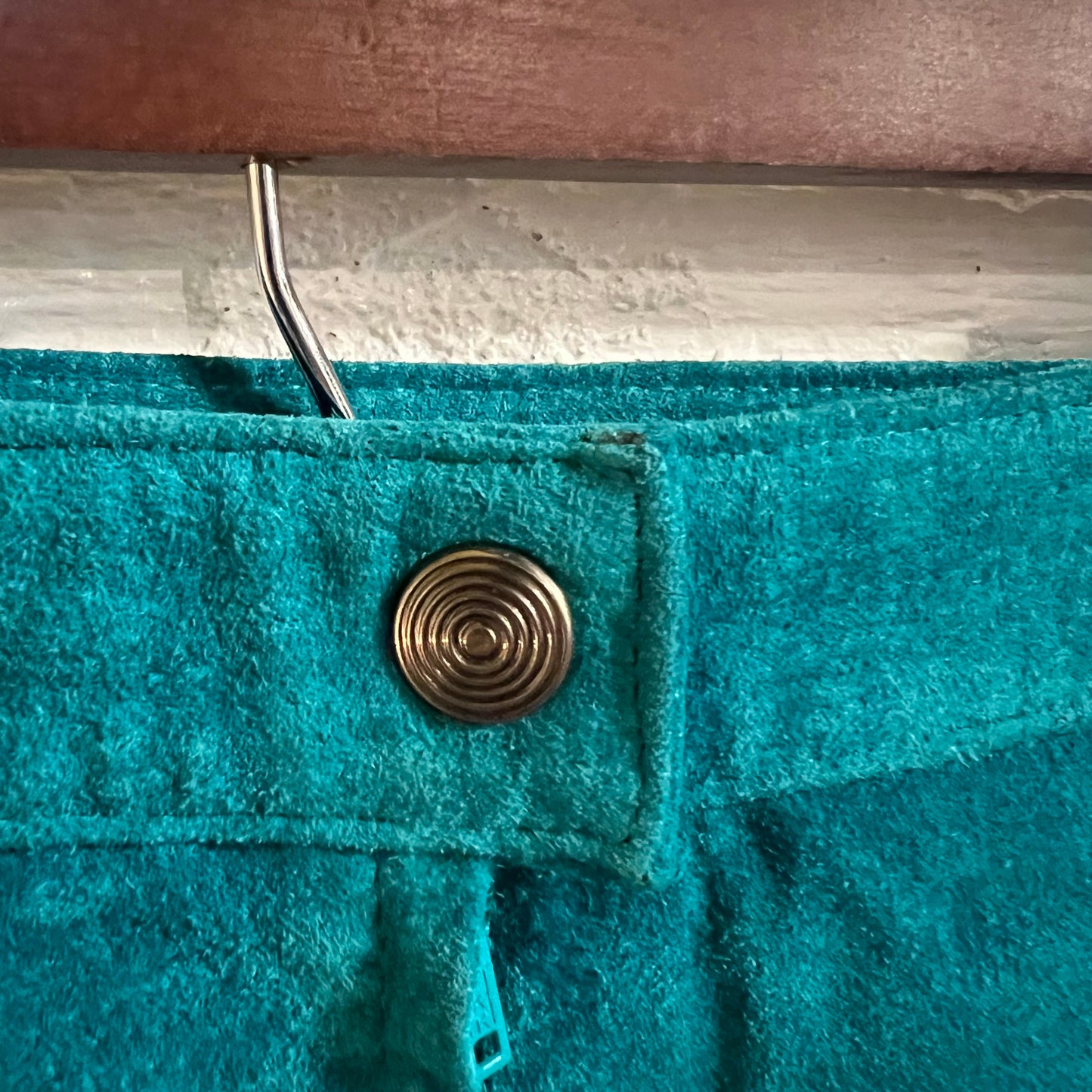 Vintage 90's Turquoise Suede Leather Mini Skirt - Size 3/4 - Blue/Turquoise