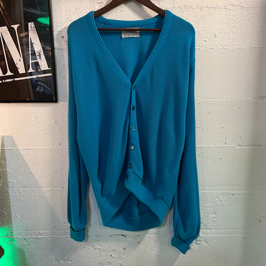 Vintage 60’s/70’s Arnold Palmer ‘Signature Collection’ Knit Cardigan Sweater - Size Medium - Made In USA - Bright Blue