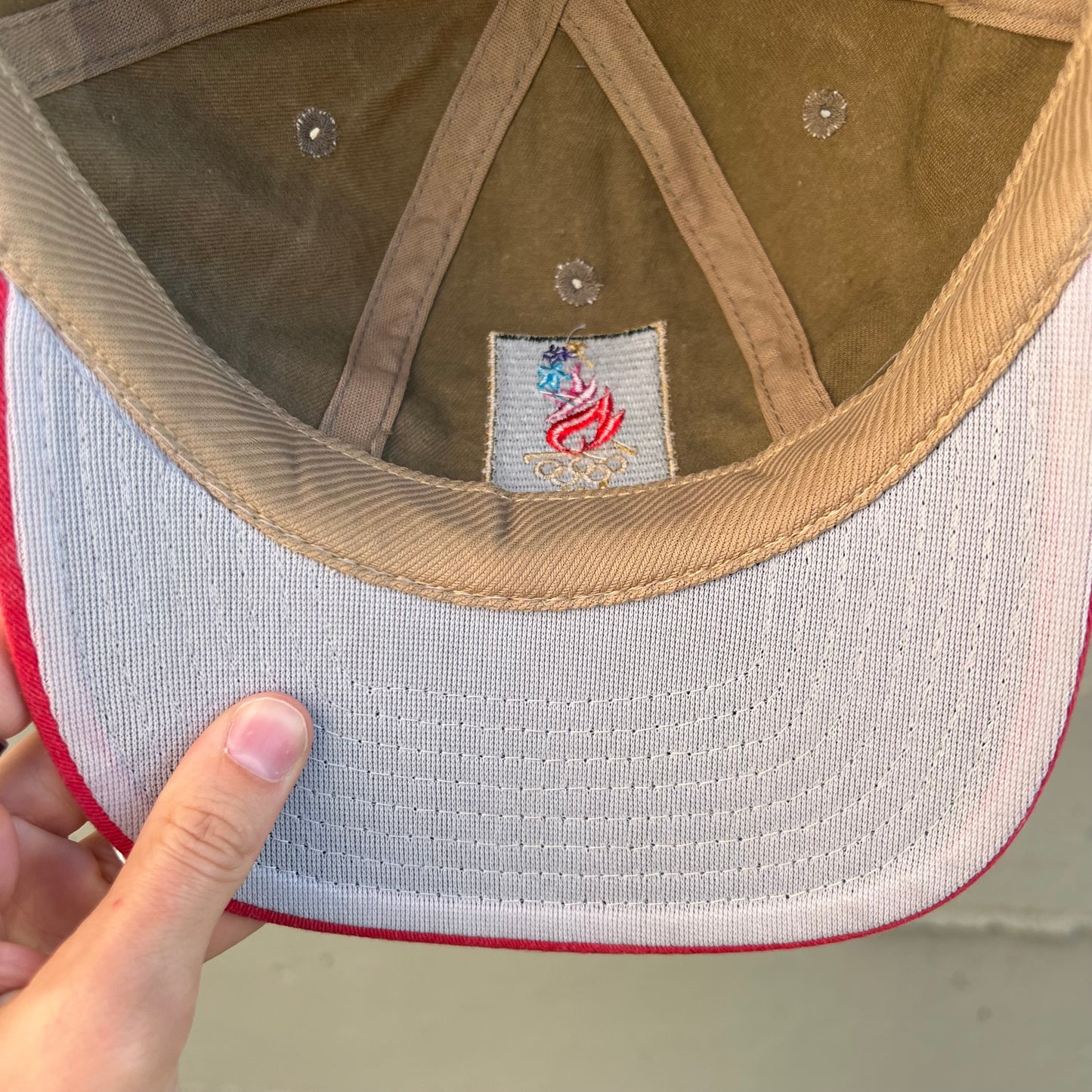 Vintage 1996 Atlanta Olympics Embroidered 6-Panel Strapback Dad Hat - O/S - Washed Salmon/Khaki