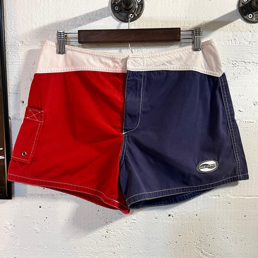 Vintage 90's/Y2K Old Navy Colorblocked Short Board Shorts - Size 30" x 3" - Red/White/Blue
