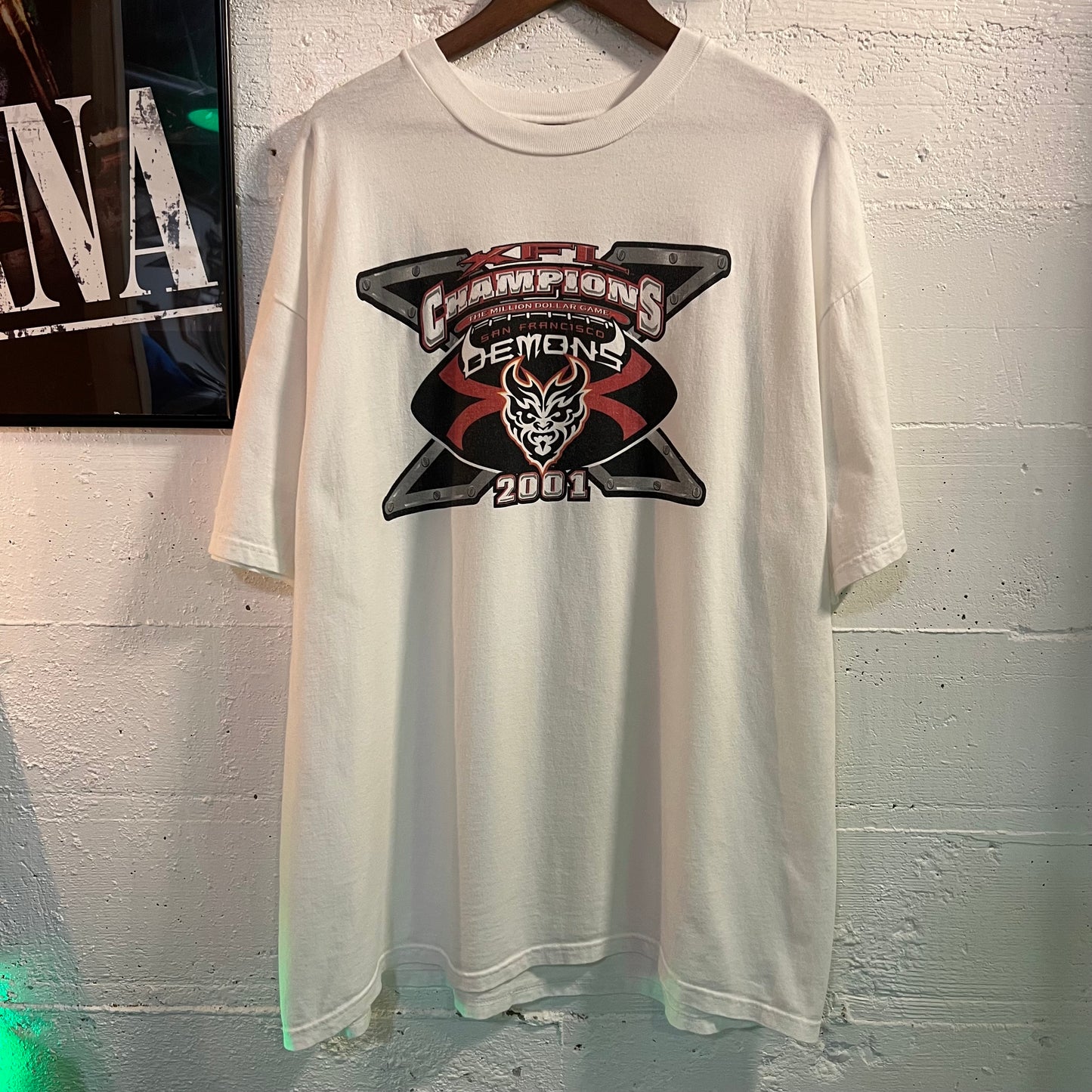 Vintage 2001 Champion San Francisco Demons XFL T-Shirt - Size 2XL - White/Black/Red/Other