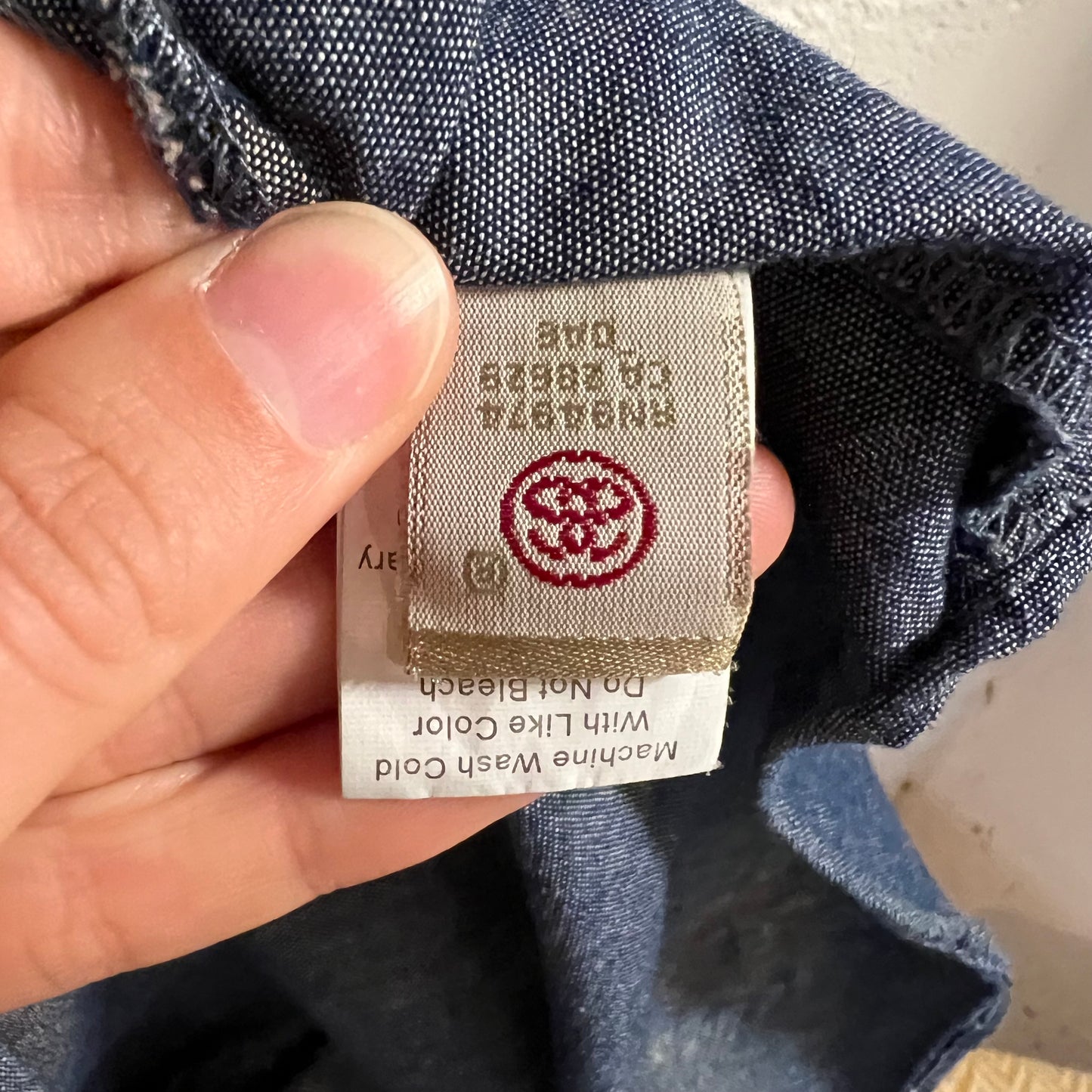 'Pre-Owned' Stüssy Abstract Floral Short Sleeve Chambray Button Up Shirt - Size Large - Denim/Indigo
