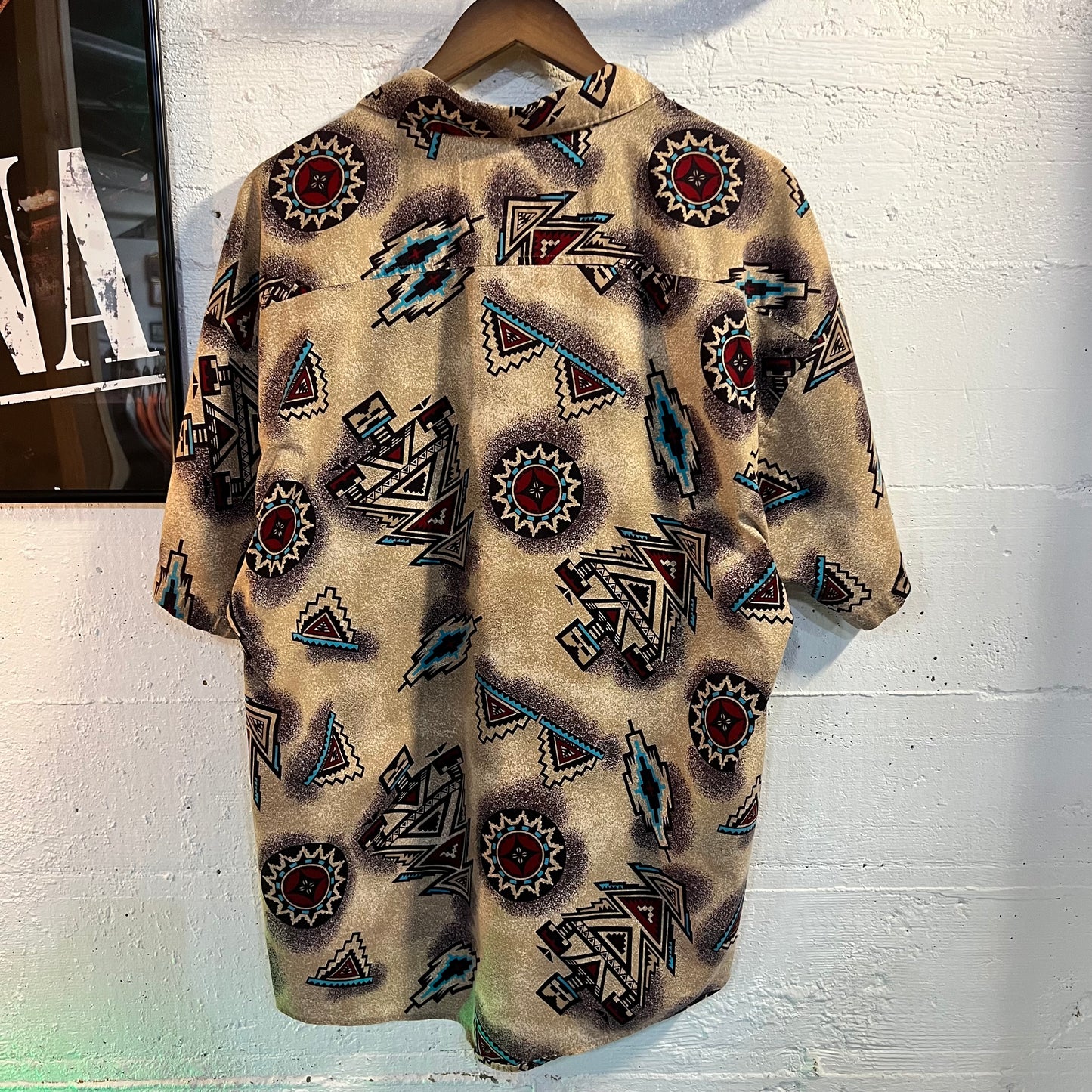 Vintage Frank Southwestern Print Shirt - Size Large - Made In USA - Tan/Earth Tones/Multicolor