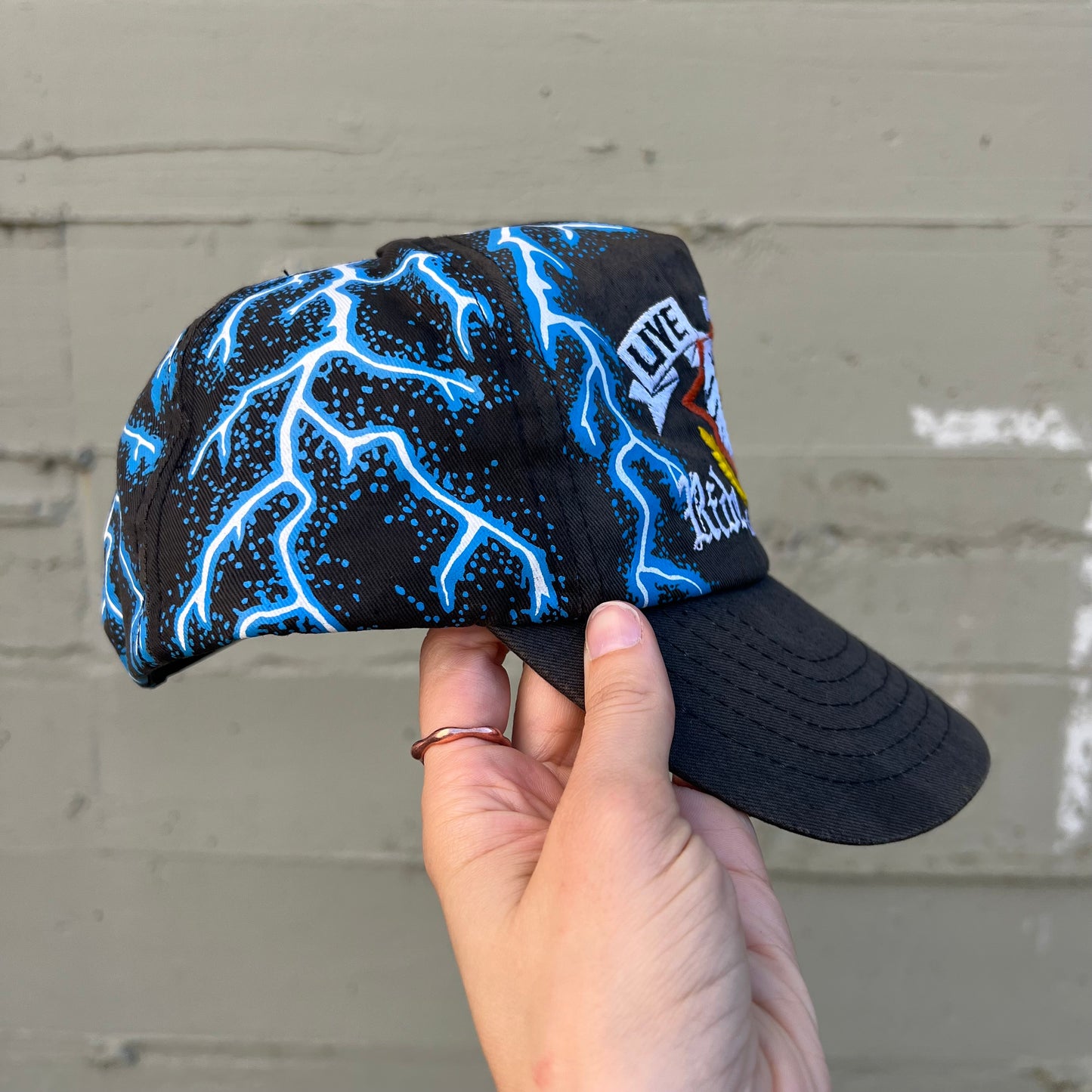 Vintage 'Live To Ride' Screaming Eagle Lightning Snapback Hat - O/S - Black/Blue