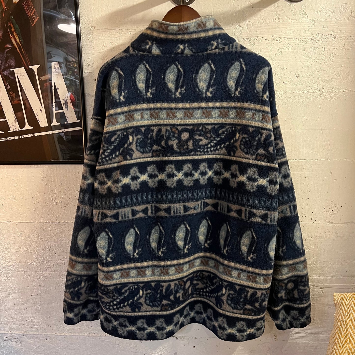 Vintage 90's Abstract All Over Pattern Half Zip Pullover Fleece Jacket - Size Medium - Blue/Navy/Gray