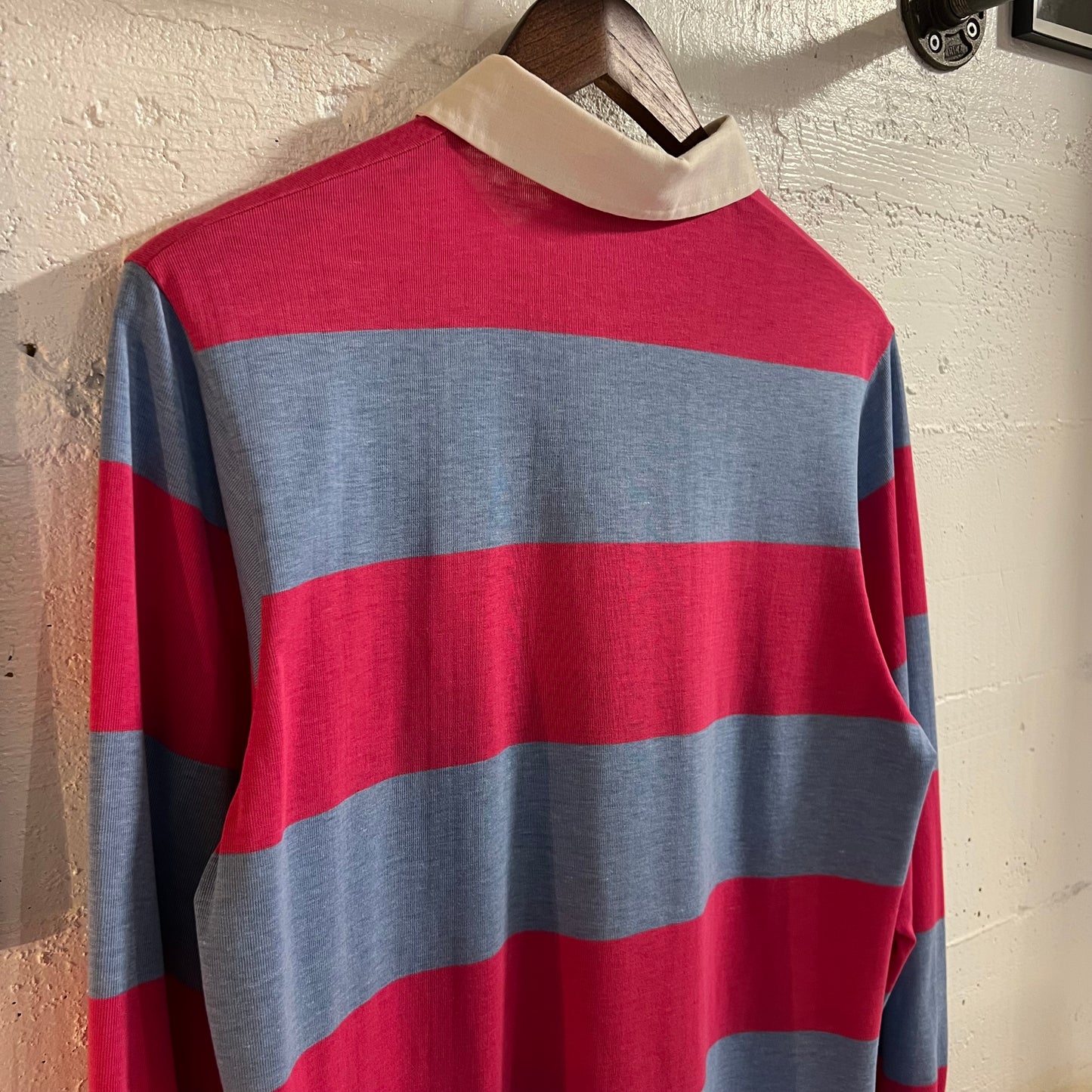 Vintage 90’s Classic Fashion Rugby Style Long Sleeve Striped Shirt - Size Medium - Made In USA - Pink/Blue/White