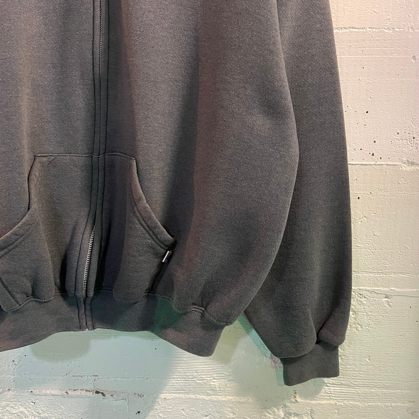 Vintage Russell Athletic Blank Full Zip Hoodie Sweatshirt - Size XL - Dark Grey