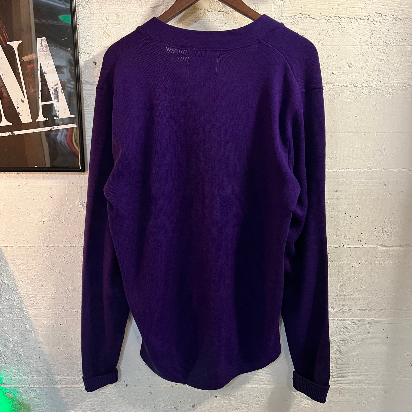Vintage 90's Letterman Cardigan Sweater - Size Medium - Made In USA - Purple