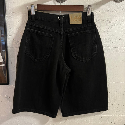Vintage 80’s Lee High Waisted Baggy Denim Shorts - Size 14 Regular - Union Made In USA - Black
