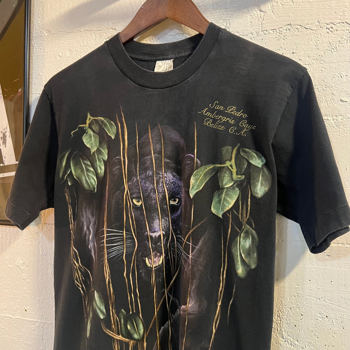 Vintage San Pedro 'Belize' Panther Single Stitch T-Shirt - Size Medium - Black/Multi