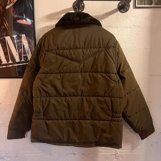 Vintage 1970's Walls Blizzard Pruf Faux Fur Collar Down Jacket - Size XL - Brown - Made In USA