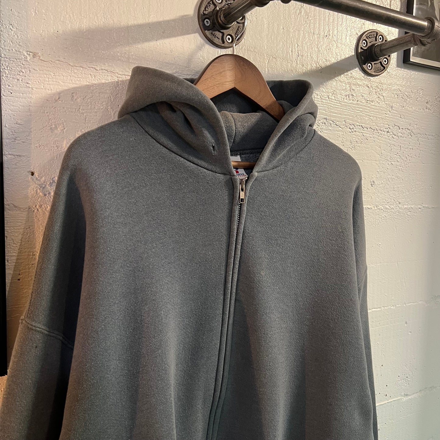 Vintage Russell Athletic Blank Full Zip Hoodie Sweatshirt - Size XL - Dark Grey