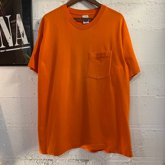 Vintage 90's Munsingwear Single Stitch Pocket T-Shirt - Size Large - Made In USA - Orange