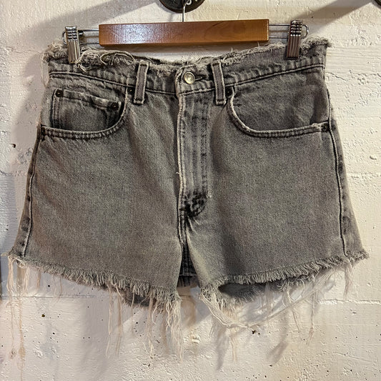 Vintage Distressed 90's Levi's 501 Cutoff Denim Shorts - Size 30"x 2"- Made In USA - Extra Faded Black Denim