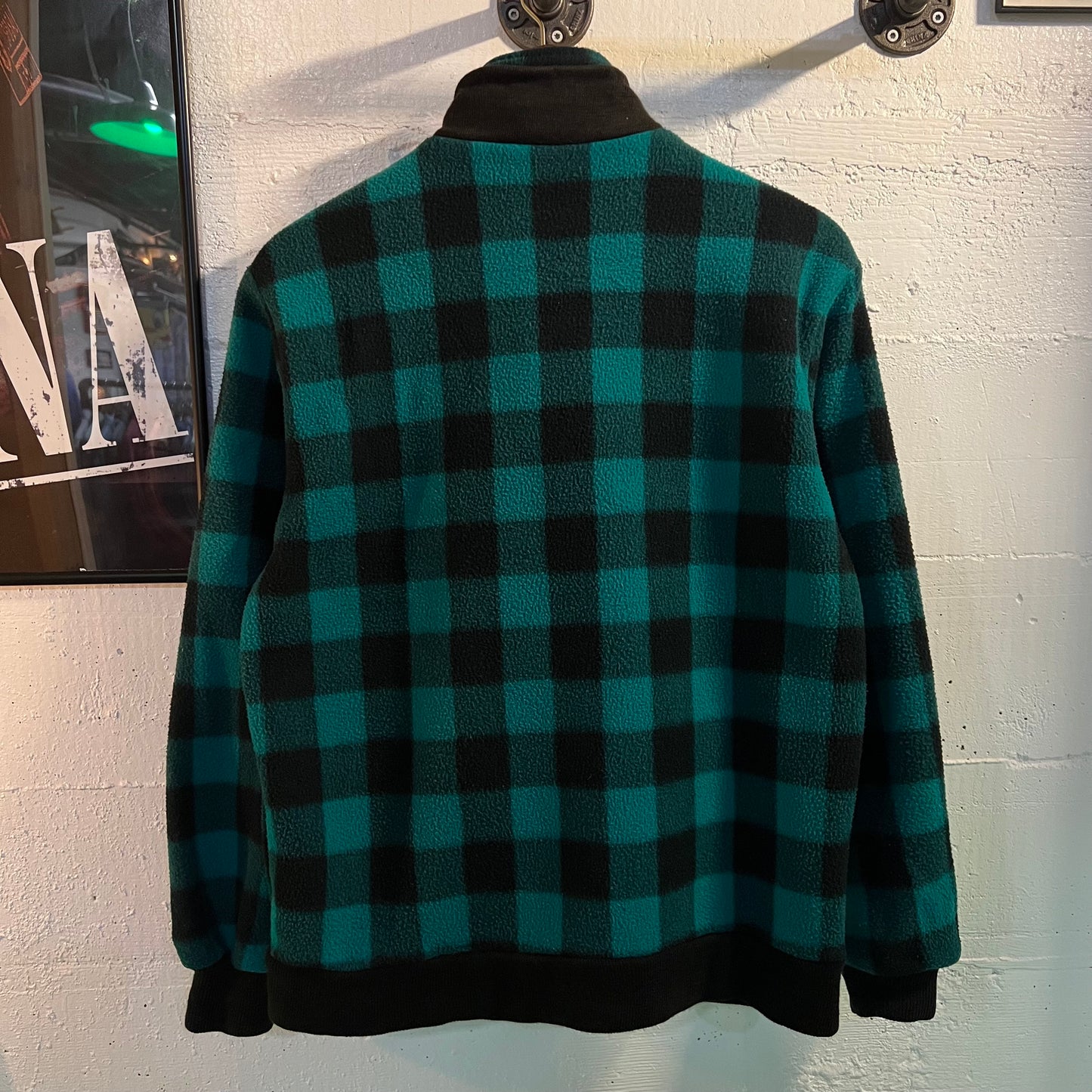 Vintage 90's Union Bay Buffalo Plaid Zip-Up Fleece Jacket - Size Large - Made In USA - Teal/Black