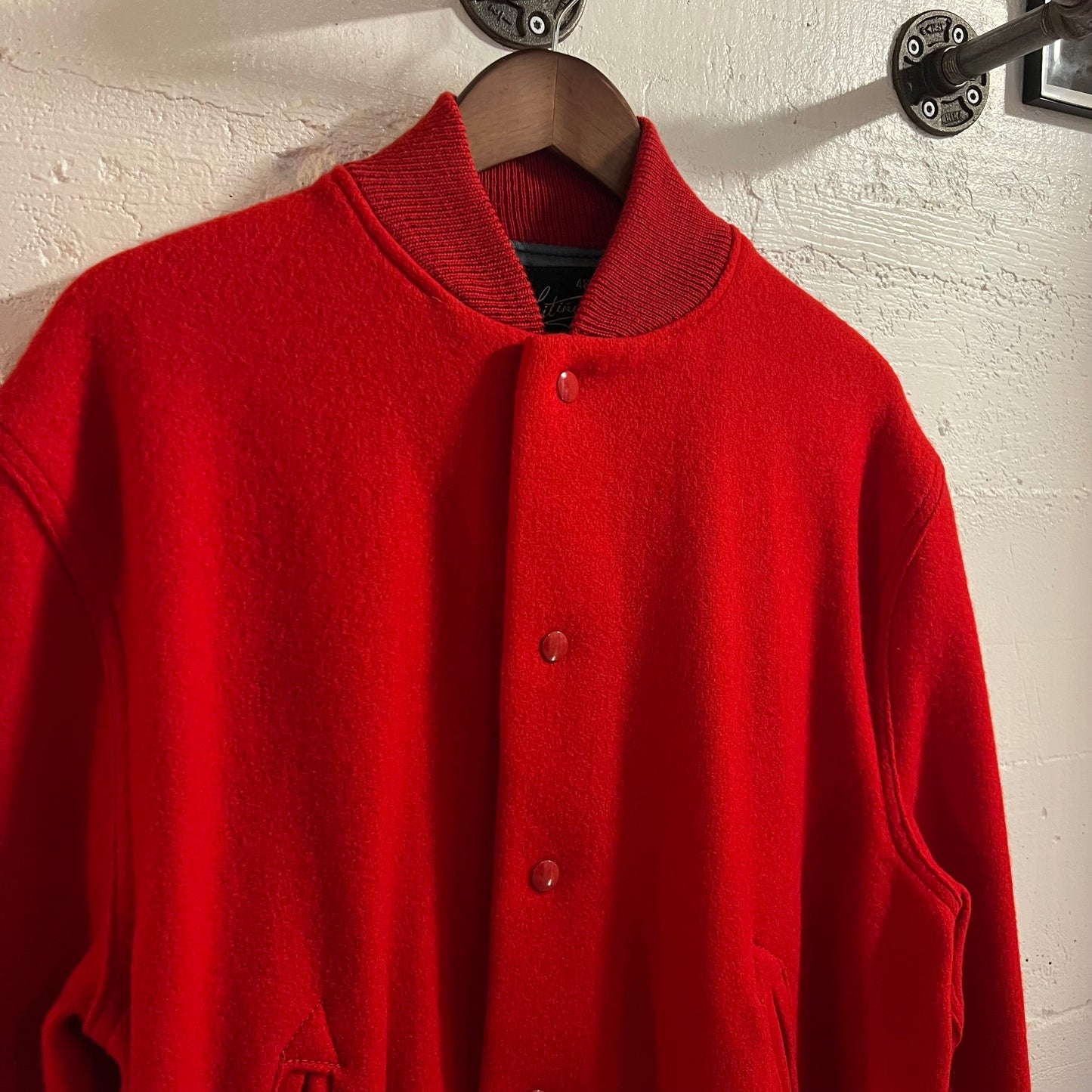 Vintage 1960's Whiting Los Angeles Wool Varsity Bomber Jacket - Size 48 (XL) - Made In USA - Red/Red/Red