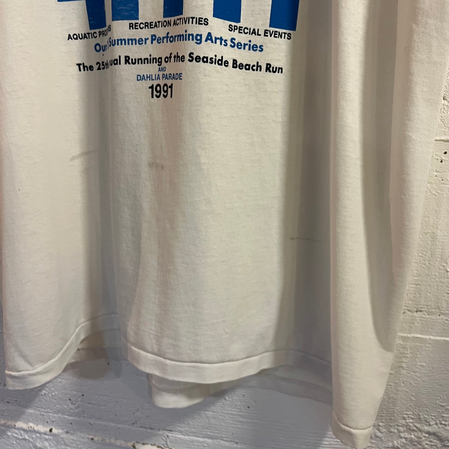 Vintage 1991 Distressed Seaside Souvenir Single Stitch T-Shirt - Size Large - Made In USA - White