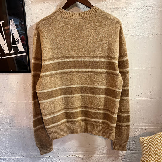 Vintage 80’s Jantzen Knitted Horizontal Striped Crewneck Sweater - Size XL - Beige/Cream/Light Brown