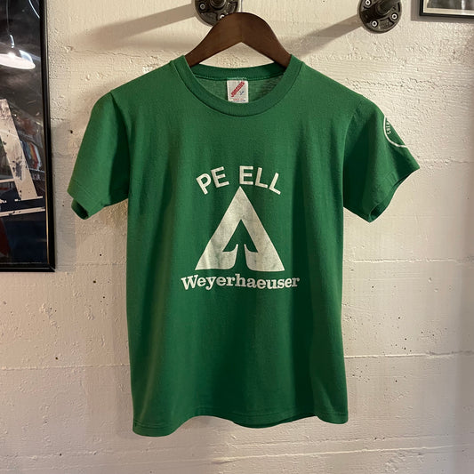 Vintage 1980's Pe Ell Weyerhaeuser Soccer Single Stitch T-Shirt - Size Youth Large - Made In USA - Green