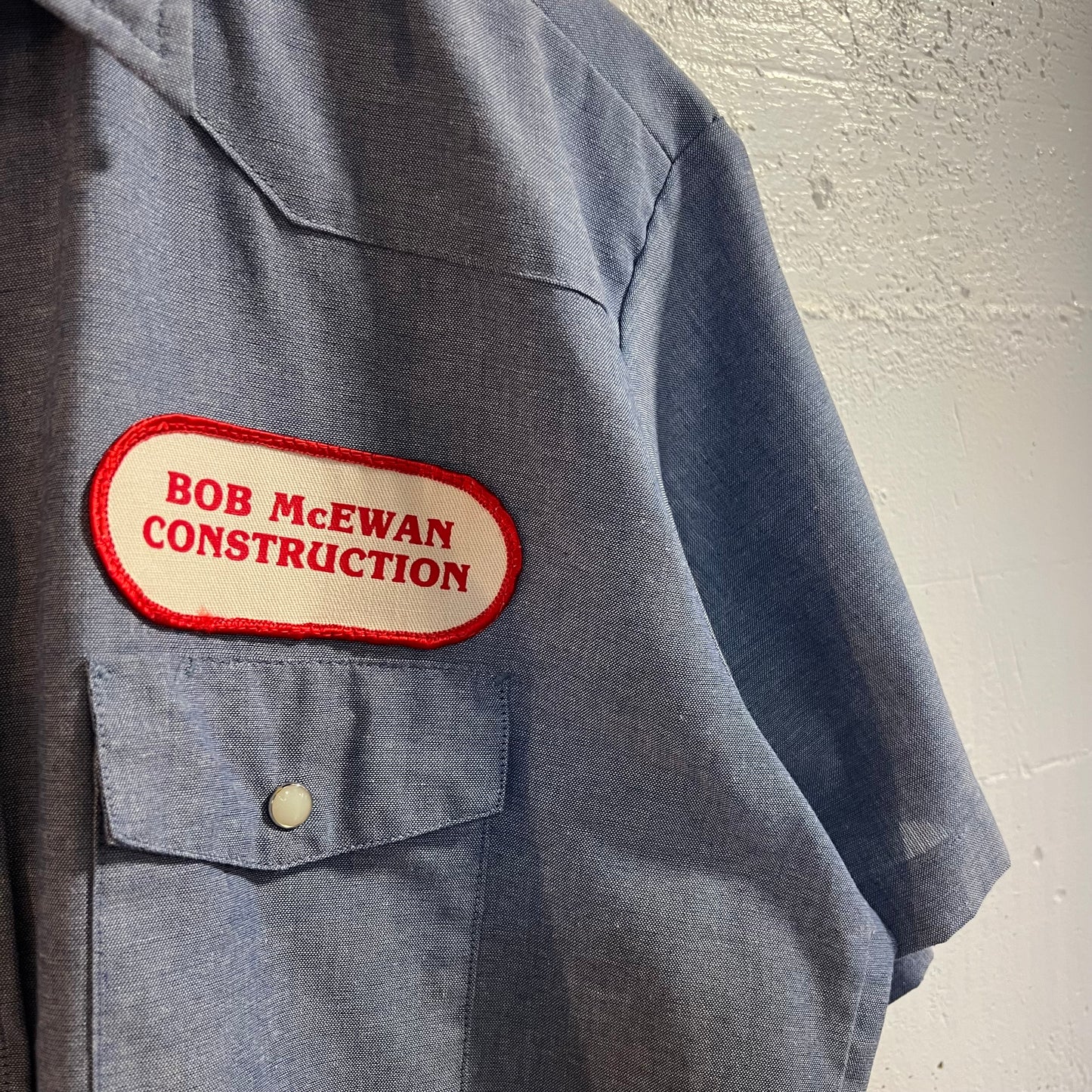 Vintage 70's/80's Red Kap Short Sleeve Chambray Western Yoke Pearl Snap Work Shirt - Size Large - Made In USA - Light Blue