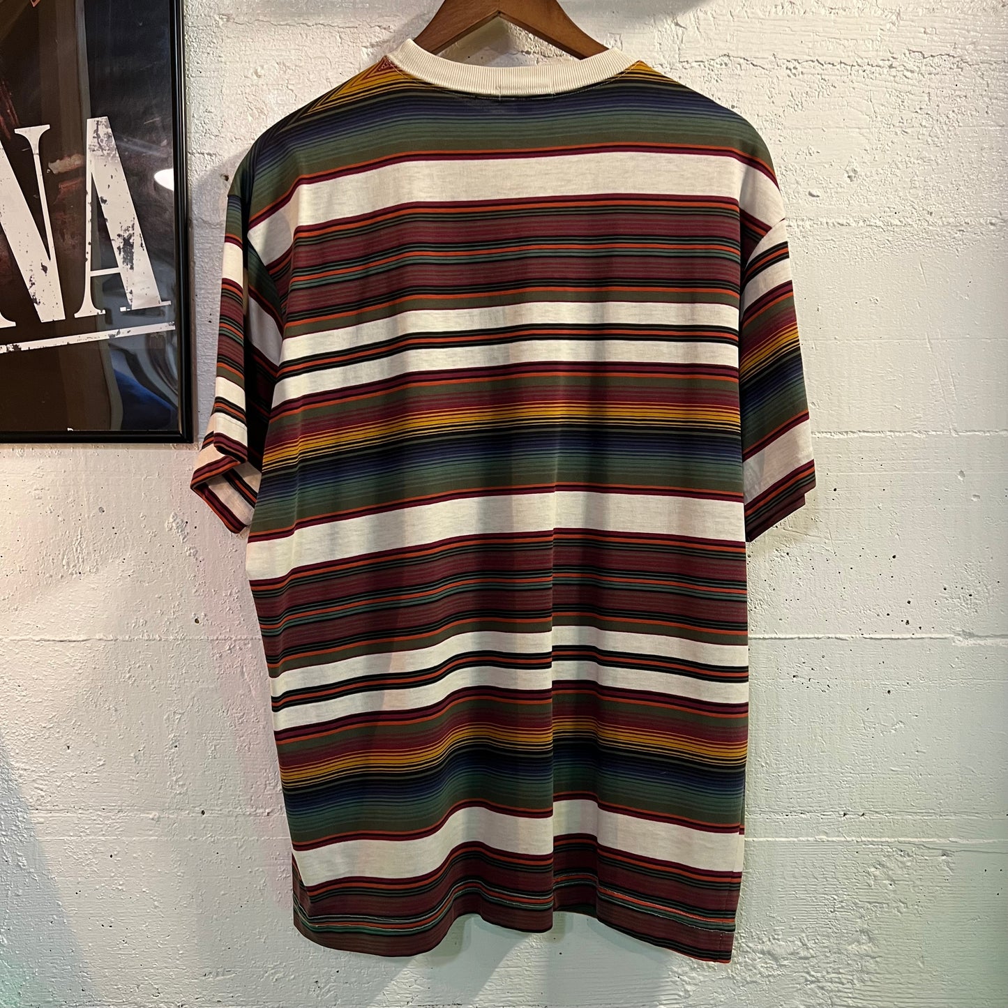 Vintage 80's Stüssy Embroidered Crown Striped Tom Tom Pocket T-Shirt
 - Size Medium - Made In USA