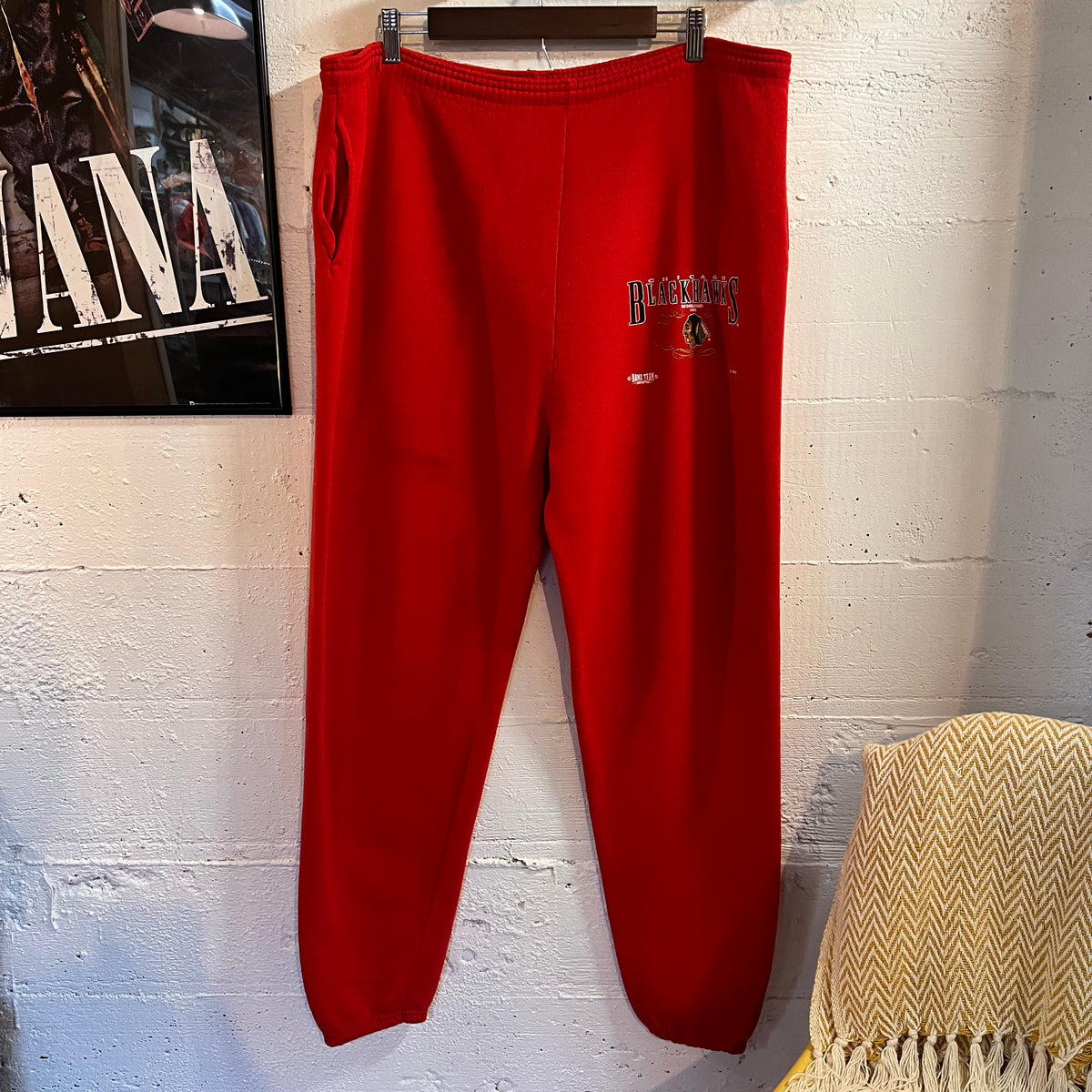 Vintage 90’s Chicago Blackhawks NHL Home Team Advantage Fleece Lined Sweatpants - Size XL (40) - Made In USA - Red